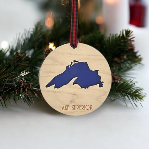 Lake Superior Map Christmas Ornament