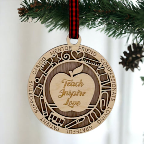 Cherish the season with our Teacher Appreciation Christmas Ornament, a symbol of gratitude for those who shape minds. Featuring a delicate apple design, it's the perfect gift for educators who inspire. Crafted with care, this timeless ornament adds warmth to your holiday decor, embodying the spirit of appreciation.