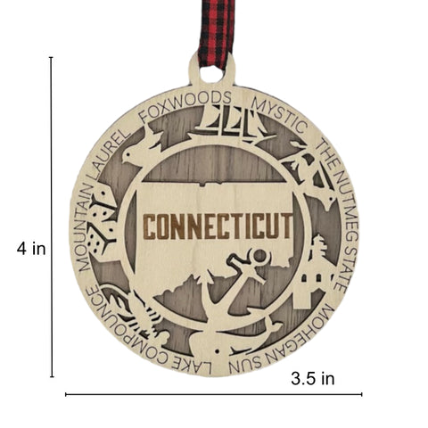 Connecticut State Highlights Ornament: A beautifully crafted decoration showcasing the essence of Connecticut, adorned with iconic landmarks, cultural symbols, and scenic beauty, capturing the spirit and charm of the Constitution State in a festive ornament.