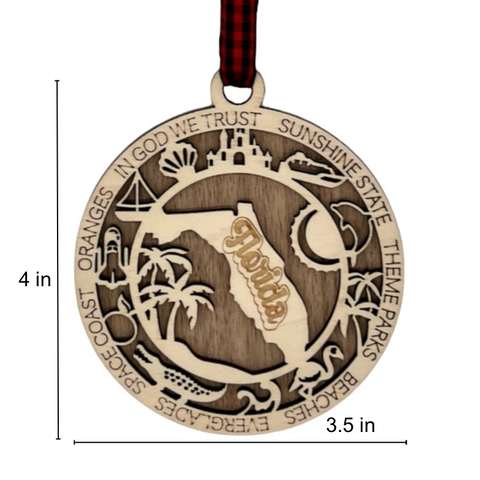 Capture the Sunshine State's magic with our Florida State Highlights Ornament – a shimmering keepsake adorned with iconic symbols. From pristine beaches to vibrant cities, this ornament beautifully encapsulates the essence of Florida. Bring home a touch of sunshine and memories with this exquisite piece for your holiday decor.