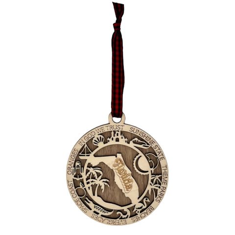 Capture the Sunshine State's magic with our Florida State Highlights Ornament – a shimmering keepsake adorned with iconic symbols. From pristine beaches to vibrant cities, this ornament beautifully encapsulates the essence of Florida. Bring home a touch of sunshine and memories with this exquisite piece for your holiday decor.