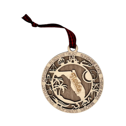 Capture the Sunshine State's magic with our Florida State Highlights Ornament – a shimmering keepsake adorned with iconic symbols. From pristine beaches to vibrant cities, this ornament beautifully encapsulates the essence of Florida. Bring home a touch of sunshine and memories with this exquisite piece for your holiday decor.