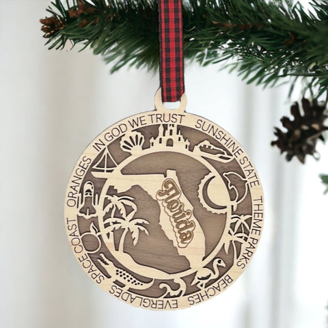 Capture the Sunshine State's magic with our Florida State Highlights Ornament – a shimmering keepsake adorned with iconic symbols. From pristine beaches to vibrant cities, this ornament beautifully encapsulates the essence of Florida. Bring home a touch of sunshine and memories with this exquisite piece for your holiday decor.