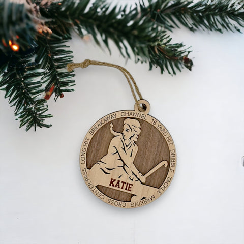 Score a goal for holiday spirit with our Personalized Female Field Hockey Ornament! Tailored for field hockey enthusiasts, this custom keepsake adds a personal touch to your tree. Celebrate the drive and dedication of your player with this spirited ornament. Customize now for a winning touch in holiday decor – order your Personalized Female Field Hockey Ornament today!