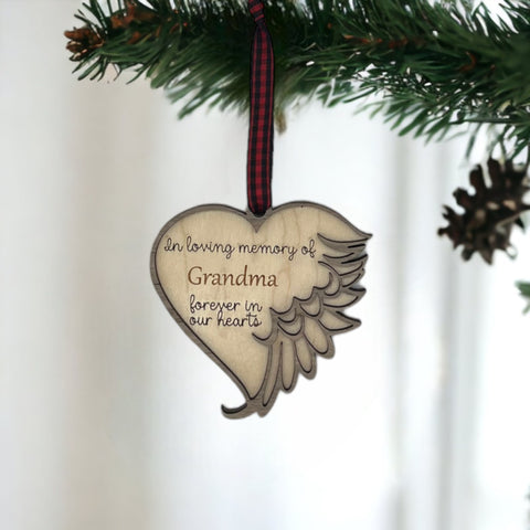 Elegant memorial ornament crafted with care, featuring a personalized touch to honor Grandma's memory. A heartfelt tribute capturing her love and warmth, a cherished keepsake for the holiday season.