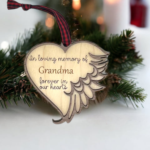 Elegant memorial ornament crafted with care, featuring a personalized touch to honor Grandma's memory. A heartfelt tribute capturing her love and warmth, a cherished keepsake for the holiday season.