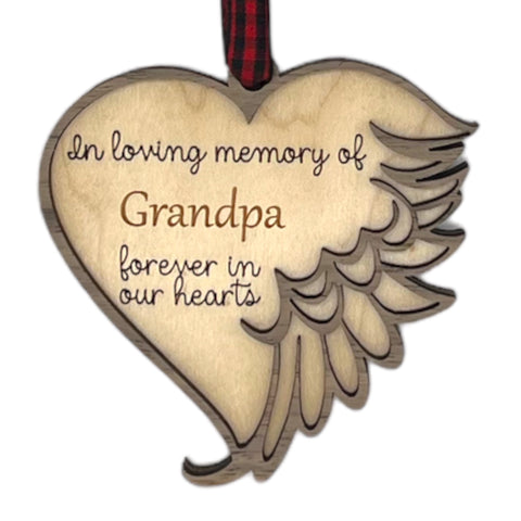 Thoughtfully crafted personalized memorial ornament in remembrance of Grandpa. A special tribute capturing his enduring spirit and love, creating a cherished keepsake to honor his memory during the holiday season.