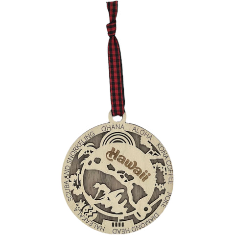 Capture the Spirit of Aloha! Elevate your holiday decor with our Hawaii State Highlights Ornament. From stunning beaches to majestic volcanoes, bring the essence of paradise to your tree!