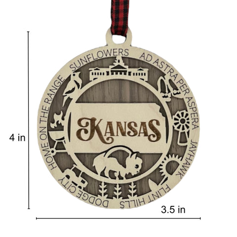 Bring the beauty of the Sunflower State to your holiday tree! Our Kansas State Highlights Ornament captures the essence of the heartland. Elevate your festive decor with the charm of wheat fields and iconic landmarks.