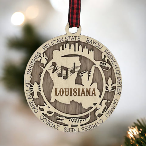 Infuse your festivities with Louisiana flair! Our Louisiana State Highlights Ornament captures the vibrant spirit of the Bayou State. From jazz-filled streets to iconic landmarks, let the Pelican State charm your holiday decor.