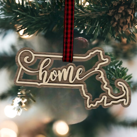 Massachusetts Home Double Layer Ornament