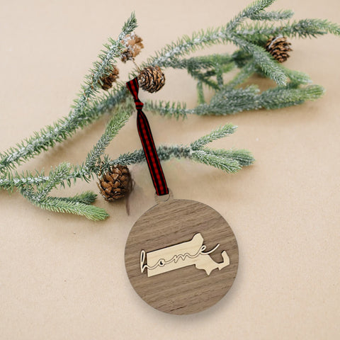 Massachusetts Home Cursive Ornament