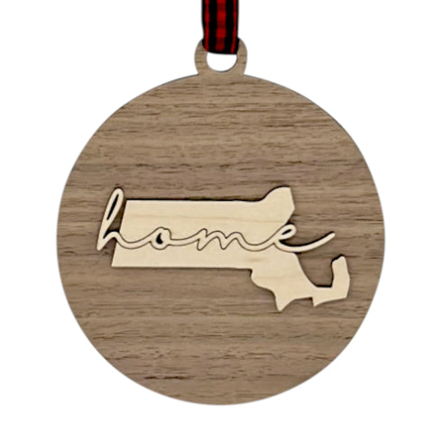 Massachusetts Home Cursive Ornament