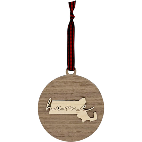 Massachusetts Home Cursive Ornament