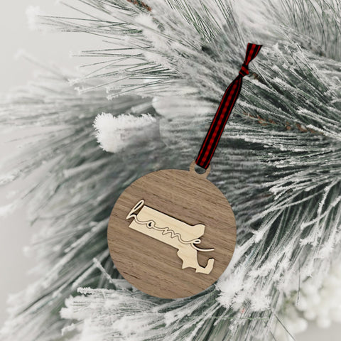 Massachusetts Home Cursive Ornament