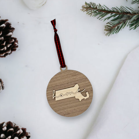 Massachusetts Home Cursive Ornament