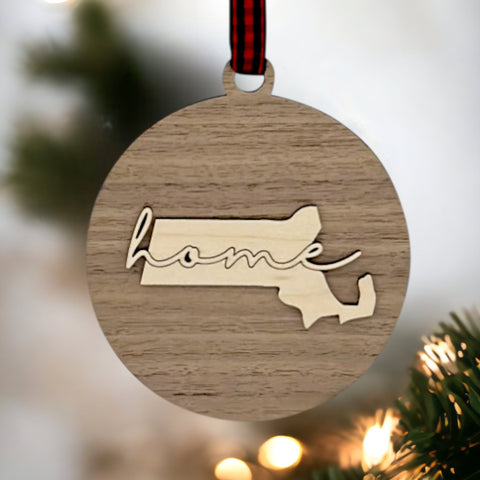 Massachusetts Home Cursive Ornament