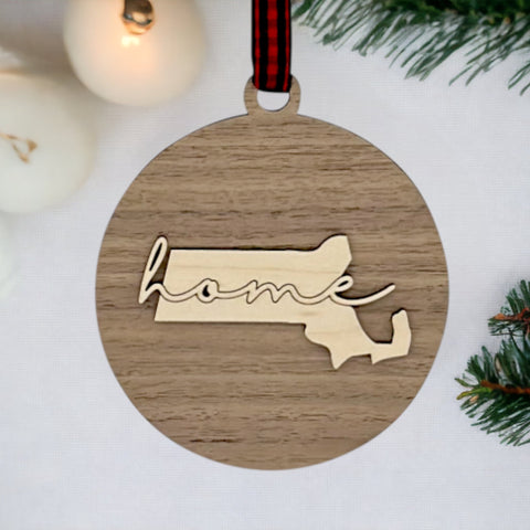 Massachusetts Home Cursive Ornament
