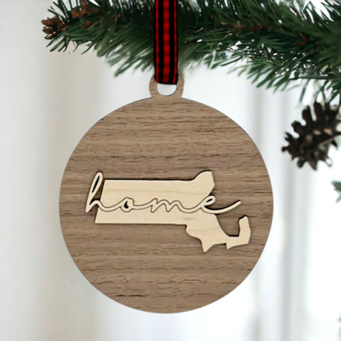 Massachusetts Home Cursive Ornament