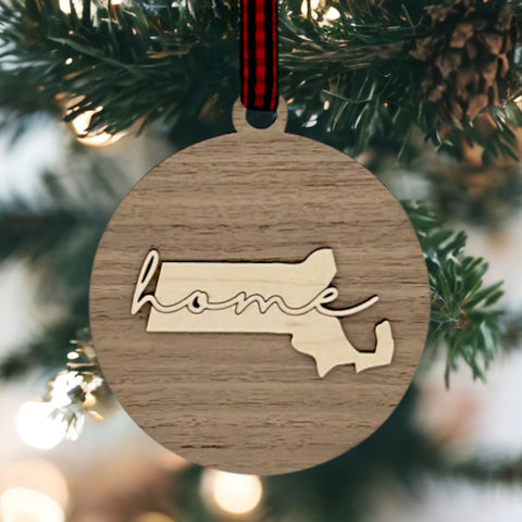 Massachusetts Home Cursive Ornament