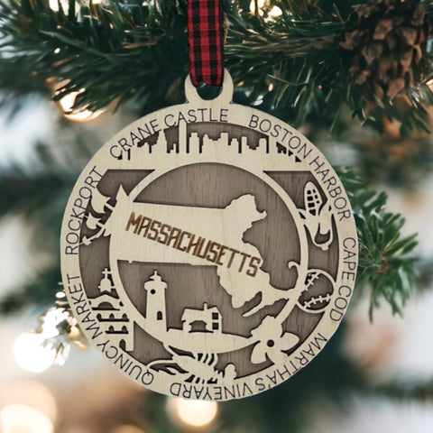 Embrace the charm of the Bay State! Our Massachusetts State Highlights Ornament brings iconic landmarks and historic elegance to your holiday decor. Celebrate the season with a touch of Massachusetts magic.