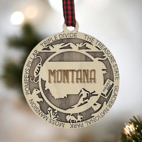 Elevate your tree with a touch of Big Sky State beauty! Our Montana Highlights Ornament captures the essence of the wilderness and iconic moments.