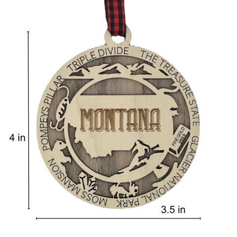 Elevate your tree with a touch of Big Sky State beauty! Our Montana Highlights Ornament captures the essence of the wilderness and iconic moments.