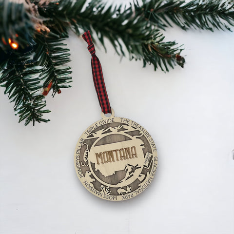 Elevate your tree with a touch of Big Sky State beauty! Our Montana Highlights Ornament captures the essence of the wilderness and iconic moments.