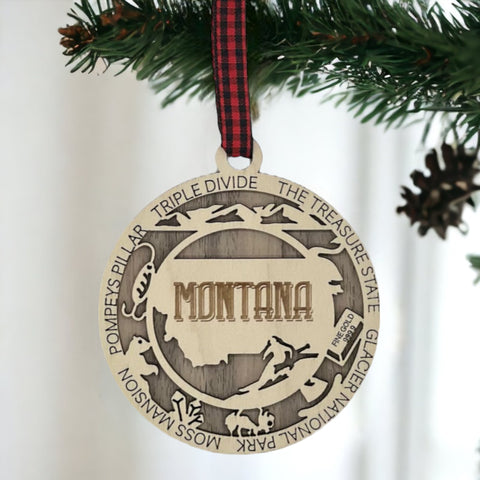 Elevate your tree with a touch of Big Sky State beauty! Our Montana Highlights Ornament captures the essence of the wilderness and iconic moments.