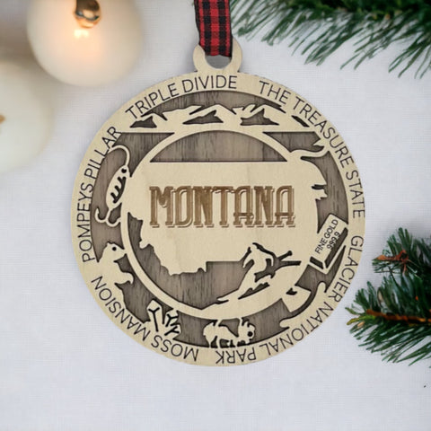 Elevate your tree with a touch of Big Sky State beauty! Our Montana Highlights Ornament captures the essence of the wilderness and iconic moments.