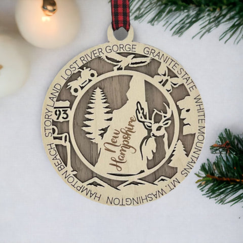 Capture the charm of the Granite State! Introducing the New Hampshire State Highlights Ornament – a perfect blend of tradition and elegance. Commemorate your favorite memories with a touch of Live Free or Die spirit.
