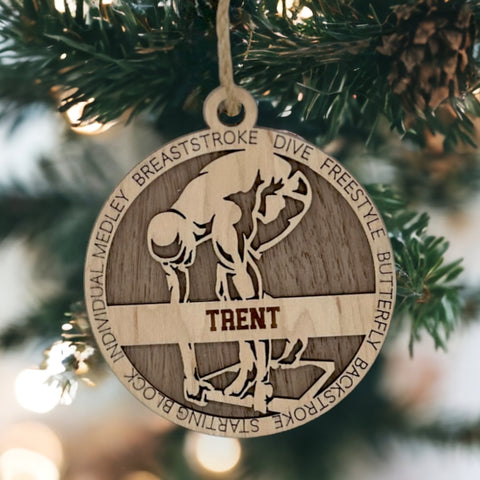 Dive into holiday joy with our Personalized Male Swimmer Ornament! Crafted for aquatic enthusiasts, this custom keepsake adds a personal touch to your tree. Celebrate the swimmer in your life with this spirited ornament. Customize now for a splash of festivity in holiday decor – order your Personalized Male Swimmer Ornament today!