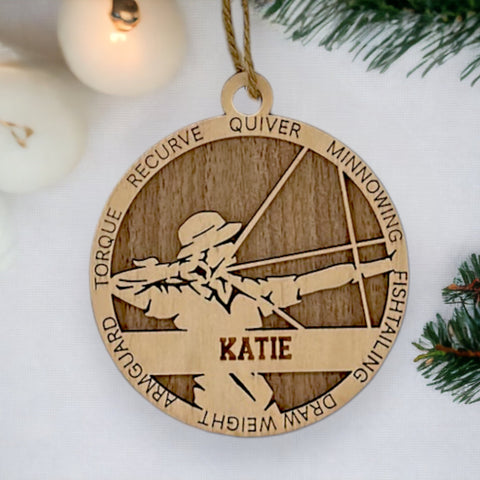 Hit the bullseye of holiday cheer with our Personalized Female Archer Ornament! Crafted for archery enthusiasts, this custom keepsake adds a personal touch to your tree. Celebrate the precision and strength of your archer with this spirited ornament. Customize now for a striking touch in holiday decor – order your Personalized Female Archer Ornament today!