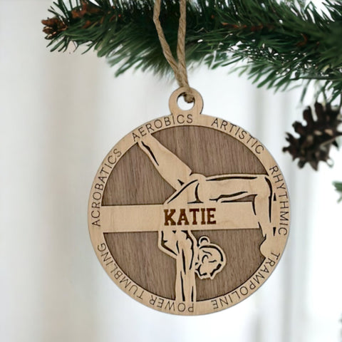 Sparkle and flip into the holiday season with our Personalized Female Gymnast Ornament! Crafted for gymnastics enthusiasts, this custom keepsake adds a personal touch to your tree. Celebrate the grace and strength of your gymnast with this spirited ornament. Customize now for a dazzling touch in holiday decor – order your Personalized Female Gymnast Ornament today!