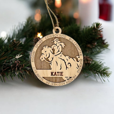 Embrace the wild west with our Personalized Female Rodeo Ornament! Tailored for rodeo enthusiasts, this custom keepsake adds a personal touch to your tree. Celebrate the cowgirl in your life with this spirited ornament. Customize now for a rodeo-ready touch in holiday decor – order your Personalized Female Rodeo Ornament today!