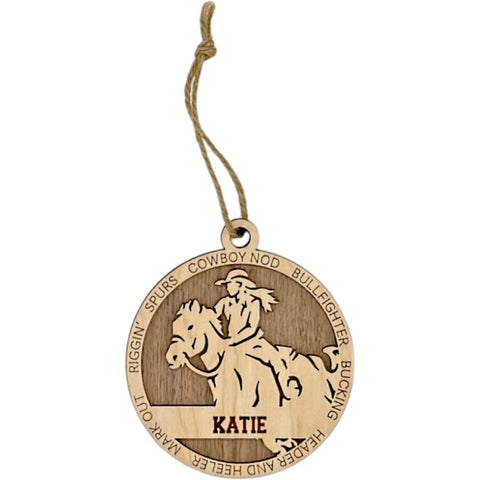 Embrace the wild west with our Personalized Female Rodeo Ornament! Tailored for rodeo enthusiasts, this custom keepsake adds a personal touch to your tree. Celebrate the cowgirl in your life with this spirited ornament. Customize now for a rodeo-ready touch in holiday decor – order your Personalized Female Rodeo Ornament today!