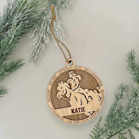 Embrace the wild west with our Personalized Female Rodeo Ornament! Tailored for rodeo enthusiasts, this custom keepsake adds a personal touch to your tree. Celebrate the cowgirl in your life with this spirited ornament. Customize now for a rodeo-ready touch in holiday decor – order your Personalized Female Rodeo Ornament today!