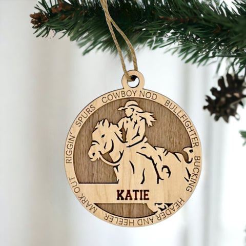 Embrace the wild west with our Personalized Female Rodeo Ornament! Tailored for rodeo enthusiasts, this custom keepsake adds a personal touch to your tree. Celebrate the cowgirl in your life with this spirited ornament. Customize now for a rodeo-ready touch in holiday decor – order your Personalized Female Rodeo Ornament today!