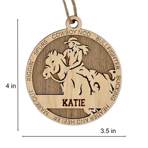 Embrace the wild west with our Personalized Female Rodeo Ornament! Tailored for rodeo enthusiasts, this custom keepsake adds a personal touch to your tree. Celebrate the cowgirl in your life with this spirited ornament. Customize now for a rodeo-ready touch in holiday decor – order your Personalized Female Rodeo Ornament today!