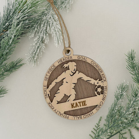 Defend your holiday spirit with our Personalized Female Soccer Goalie Ornament! Crafted for soccer enthusiasts, this custom keepsake adds a personal touch to your tree. Celebrate the goalie in your life with this spirited ornament. Customize now for a winning goal in holiday decor – order your Personalized Female Soccer Goalie Ornament today!