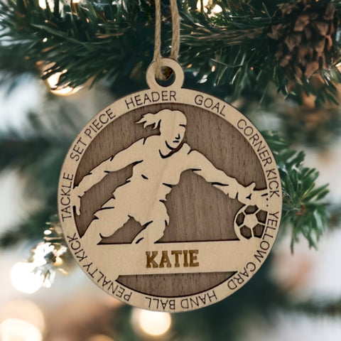 Defend your holiday spirit with our Personalized Female Soccer Goalie Ornament! Crafted for soccer enthusiasts, this custom keepsake adds a personal touch to your tree. Celebrate the goalie in your life with this spirited ornament. Customize now for a winning goal in holiday decor – order your Personalized Female Soccer Goalie Ornament today!