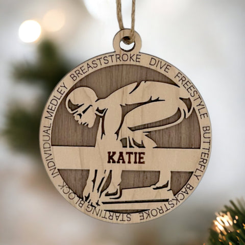 Make a splash in holiday celebrations with our Personalized Female Swimmer Ornament! Designed for aquatic enthusiasts, this custom keepsake adds a personal touch to your tree. Celebrate the swimmer in your life with this spirited ornament. Customize now for a wave of festivity in holiday decor – order your Personalized Female Swimmer Ornament today!