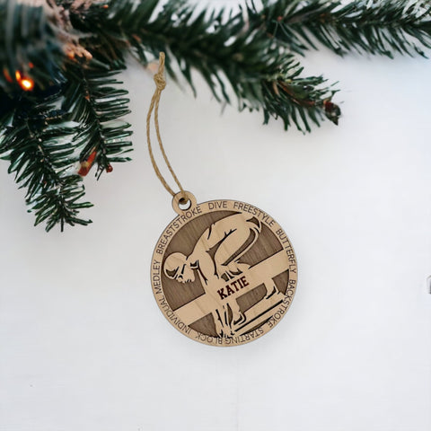 Make a splash in holiday celebrations with our Personalized Female Swimmer Ornament! Designed for aquatic enthusiasts, this custom keepsake adds a personal touch to your tree. Celebrate the swimmer in your life with this spirited ornament. Customize now for a wave of festivity in holiday decor – order your Personalized Female Swimmer Ornament today!