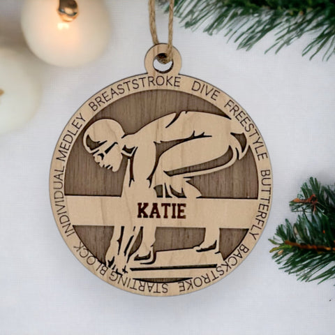 Make a splash in holiday celebrations with our Personalized Female Swimmer Ornament! Designed for aquatic enthusiasts, this custom keepsake adds a personal touch to your tree. Celebrate the swimmer in your life with this spirited ornament. Customize now for a wave of festivity in holiday decor – order your Personalized Female Swimmer Ornament today!