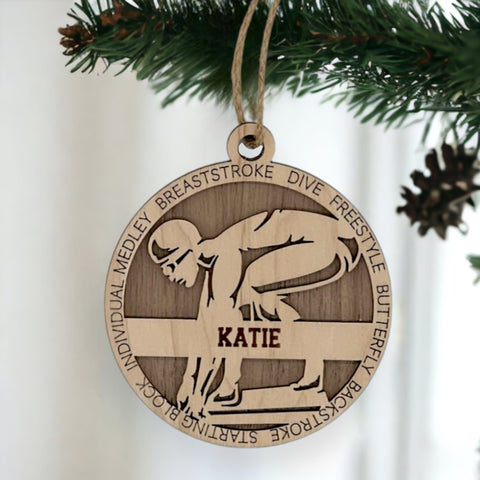 Make a splash in holiday celebrations with our Personalized Female Swimmer Ornament! Designed for aquatic enthusiasts, this custom keepsake adds a personal touch to your tree. Celebrate the swimmer in your life with this spirited ornament. Customize now for a wave of festivity in holiday decor – order your Personalized Female Swimmer Ornament today!
