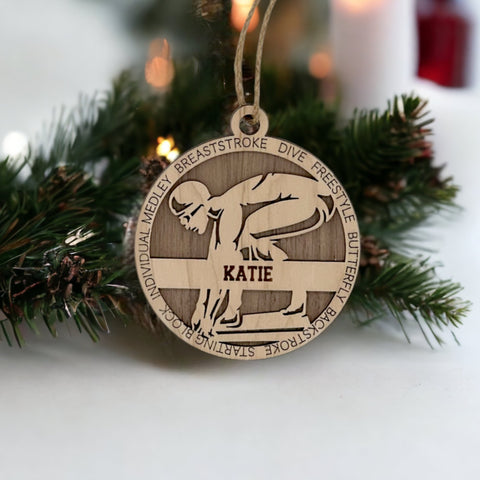 Make a splash in holiday celebrations with our Personalized Female Swimmer Ornament! Designed for aquatic enthusiasts, this custom keepsake adds a personal touch to your tree. Celebrate the swimmer in your life with this spirited ornament. Customize now for a wave of festivity in holiday decor – order your Personalized Female Swimmer Ornament today!