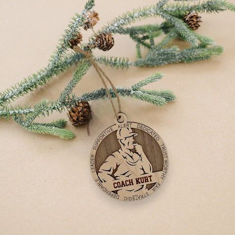 Show your coach some well-deserved appreciation with our Personalized Male Coach Ornament! Tailored for sports enthusiasts, this custom keepsake adds a personal touch to your tree. Celebrate the guidance and leadership of your favorite coach with this thoughtful ornament. Customize now for a winning touch in holiday decor – order your Personalized Male Coach Ornament today!