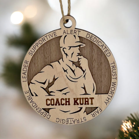 Show your coach some well-deserved appreciation with our Personalized Male Coach Ornament! Tailored for sports enthusiasts, this custom keepsake adds a personal touch to your tree. Celebrate the guidance and leadership of your favorite coach with this thoughtful ornament. Customize now for a winning touch in holiday decor – order your Personalized Male Coach Ornament today!