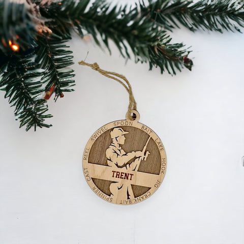 Reel in the holiday joy with our Personalized Male Fishing Ornament! Crafted for fishing enthusiasts, this custom keepsake adds a personal touch to your tree. Celebrate the catch and passion of your angler with this spirited ornament. Customize now for a reel-y unique touch in holiday decor – order your Personalized Male Fishing Ornament today!