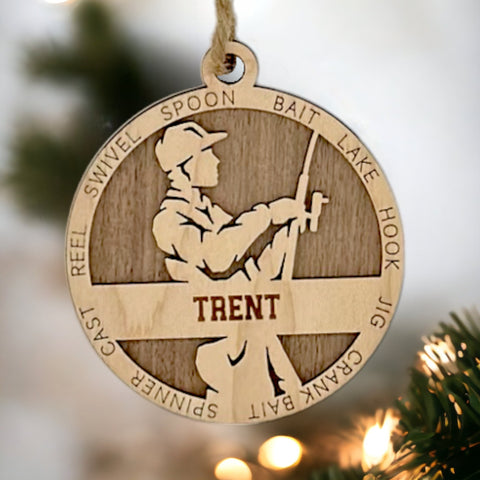 Reel in the holiday joy with our Personalized Male Fishing Ornament! Crafted for fishing enthusiasts, this custom keepsake adds a personal touch to your tree. Celebrate the catch and passion of your angler with this spirited ornament. Customize now for a reel-y unique touch in holiday decor – order your Personalized Male Fishing Ornament today!